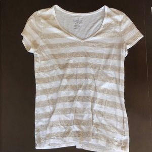 Gold and white striped v neck